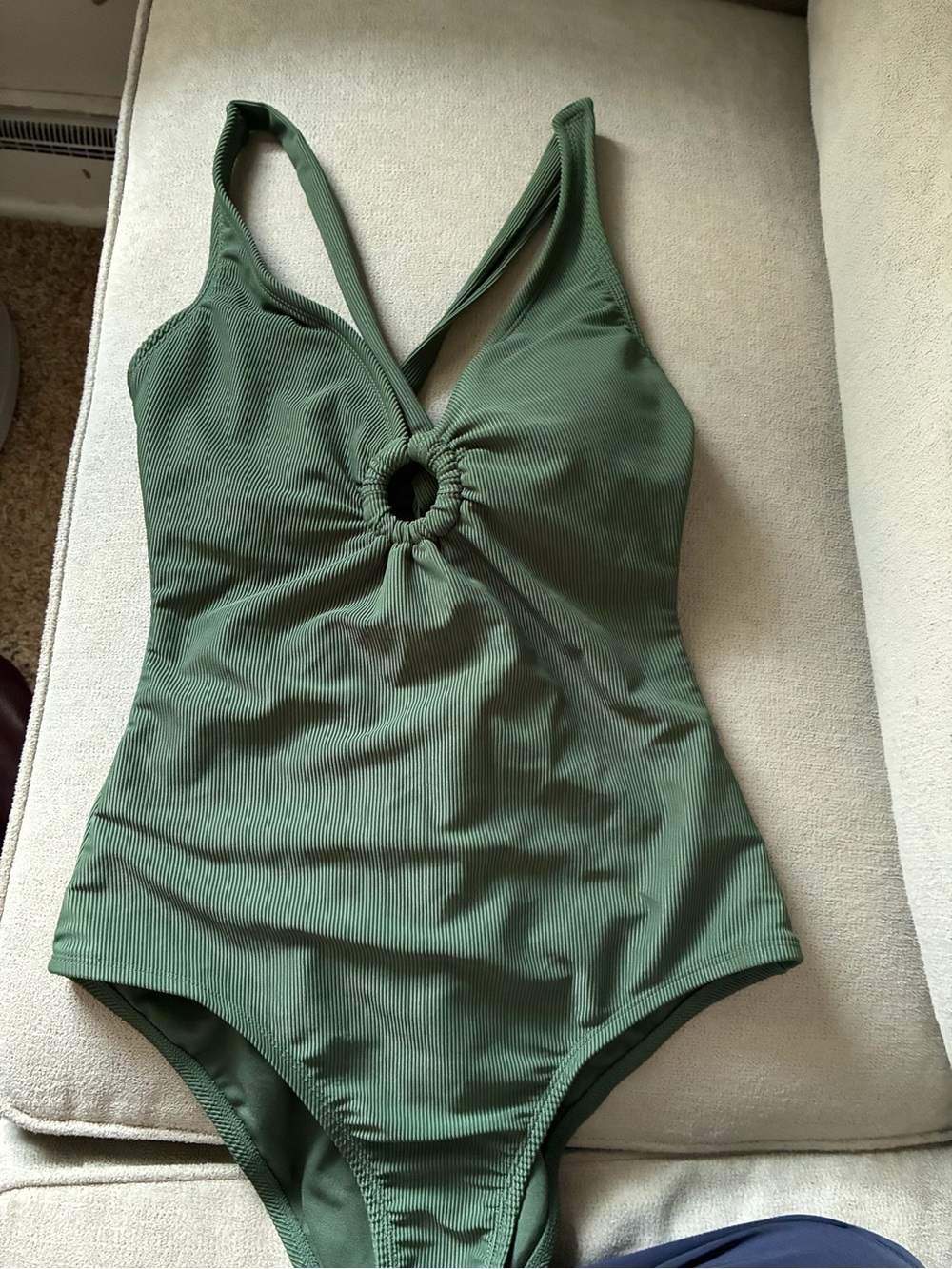 Shade & Shore Olive Green One-Piece Swimsuit with Front Ring Detail